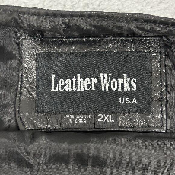 Leather Works Mens 2XL Patchwork Black Genuine Leather Snap Vest Pockets - Picture 10 of 16